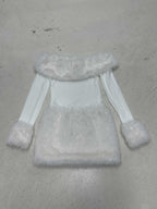Miss | Jurk Dames Off-Shoulder Mini Lange Mouw Kunstbont - Jersey - Miss Madera MIS-NV0N3Z