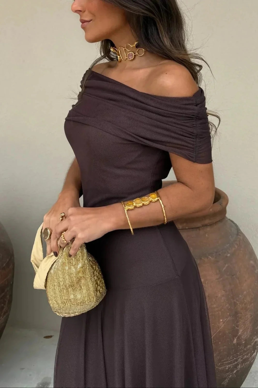 Miss | Jurk Dames One-Shoulder Geplisseerde Maxi Formeel - Miss Madera MIS-DTZY0K