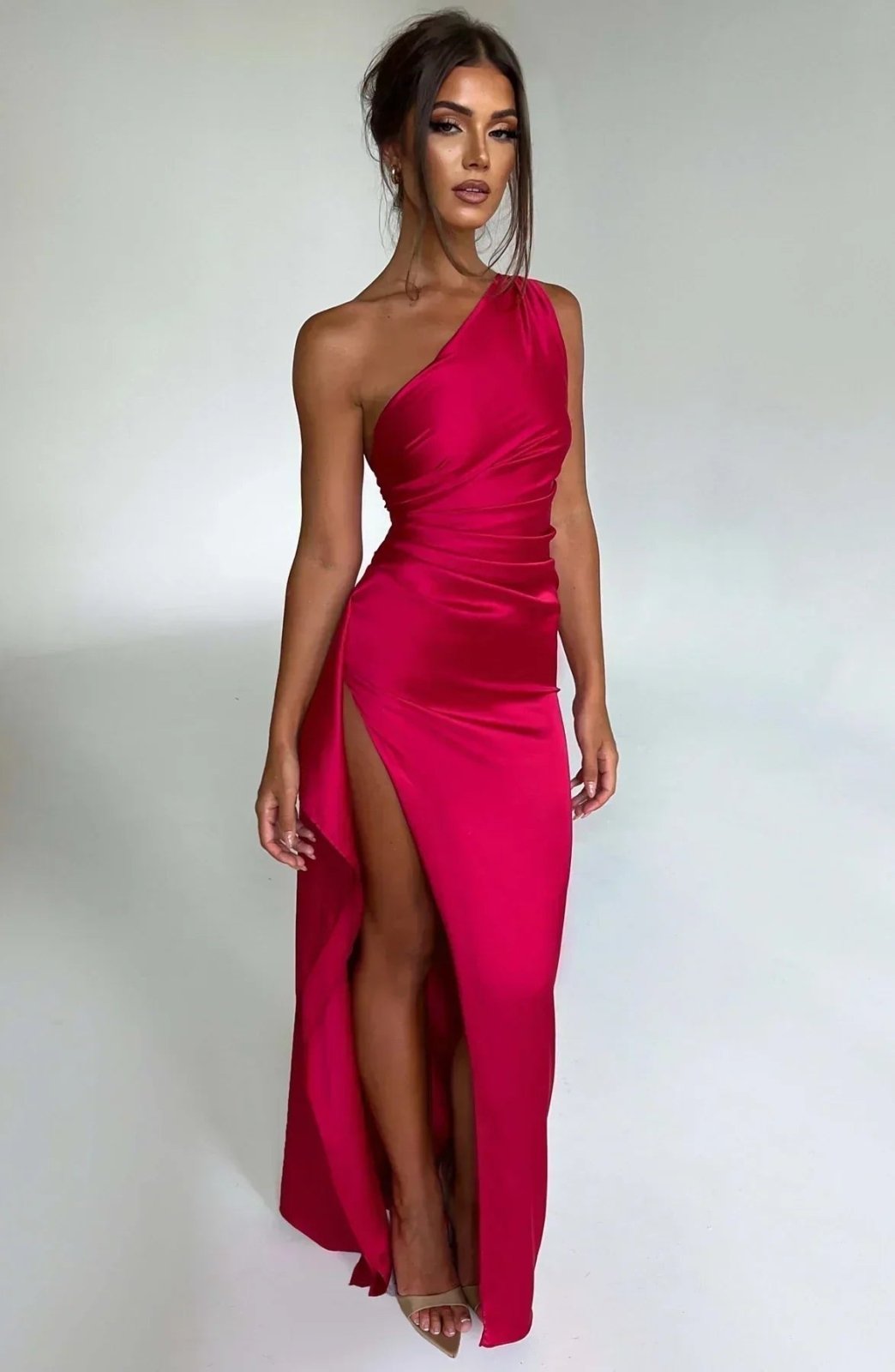 Miss | Jurk Dames One-Shoulder Maxi Avond - Satijn - Miss Madera MIS-209D4C
