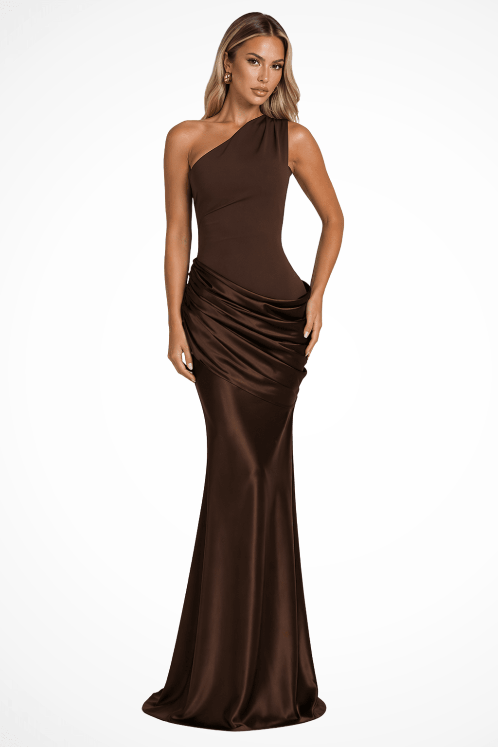 Miss | Jurk Dames One-Shoulder Maxi Ruchés Formeel - Miss Madera MIS-WDW7DM