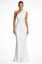 Miss | Jurk Dames One-Shoulder Maxi Ruchés Formeel - Miss Madera MIS-NUF4OK