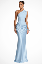 Miss | Jurk Dames One-Shoulder Maxi Ruchés Formeel - Miss Madera MIS-JHI8VZ