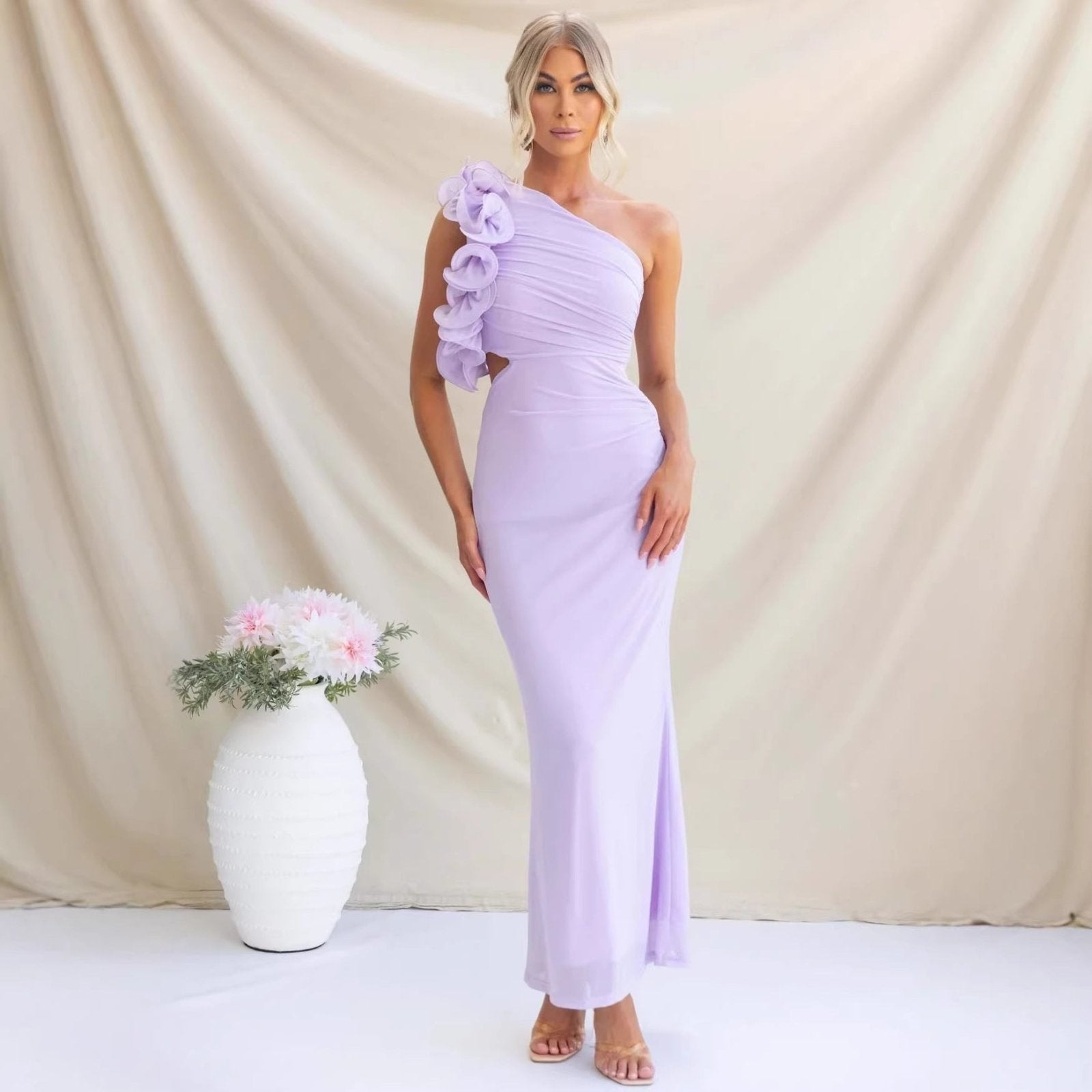 Miss | Jurk Dames One-Shoulder Maxi Ruches Gelegenheid - Miss Madera MIS-Y7ZQ2B
