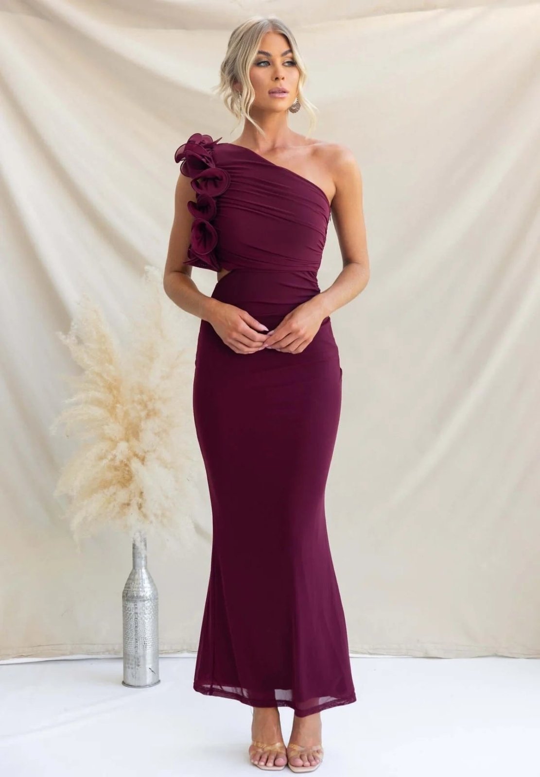 Miss | Jurk Dames One-Shoulder Maxi Ruches Gelegenheid - Miss Madera MIS-BAO5LC