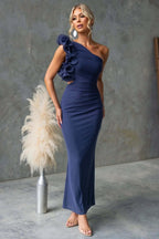 Miss | Jurk Dames One-Shoulder Maxi Ruches Gelegenheid - Miss Madera MIS-BDM2NC