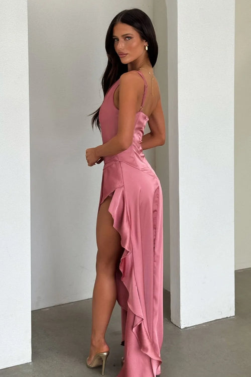 Galajurk Dames One-Shoulder Maxi Zijsplit Ruches Taille - Miss Madera MIS-ZA6RQK