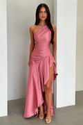 Miss | Jurk Dames One-Shoulder Maxi Satijn - Roze - Miss Madera MIS-ZA6RQK
