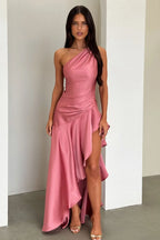 Miss | Jurk Dames One-Shoulder Maxi Satijn - Roze - Miss Madera MIS-ZA6RQK