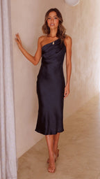 Miss | Jurk Dames One-Shoulder Midi Asymmetrisch - Satijn - Miss Madera MIS-ZJAOOV