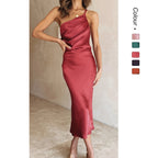 Miss | Jurk Dames One-Shoulder Midi Asymmetrisch - Satijn - Miss Madera MIS-LZL1RB