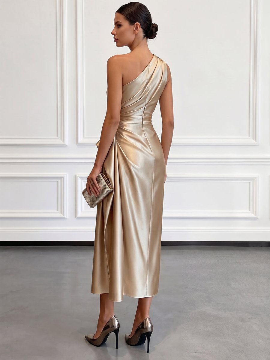 Miss | Jurk Dames One-Shoulder Midi Gerimpelde Taille - Miss Madera MIS-HXRAX1