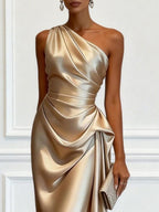 Miss | Jurk Dames One-Shoulder Midi Gerimpelde Taille - Miss Madera MIS-CW23J3