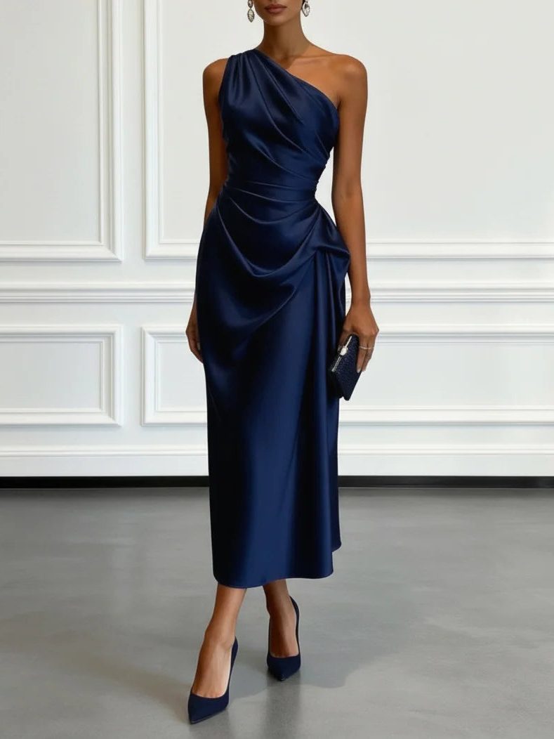 Miss | Jurk Dames One-Shoulder Midi Gerimpelde Taille - Miss Madera MIS-7XG2K5