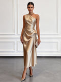 Miss | Jurk Dames One-Shoulder Midi Gerimpelde Taille - Miss Madera MIS-HXRAX1