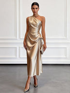 Miss | Jurk Dames One-Shoulder Midi Gerimpelde Taille - Miss Madera MIS-HXRAX1
