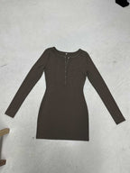 Miss | Jurk Dames Ribgebreid Figuurvolgend Henley Lange Mouw - Katoen - Miss Madera MIS-GFN9UT