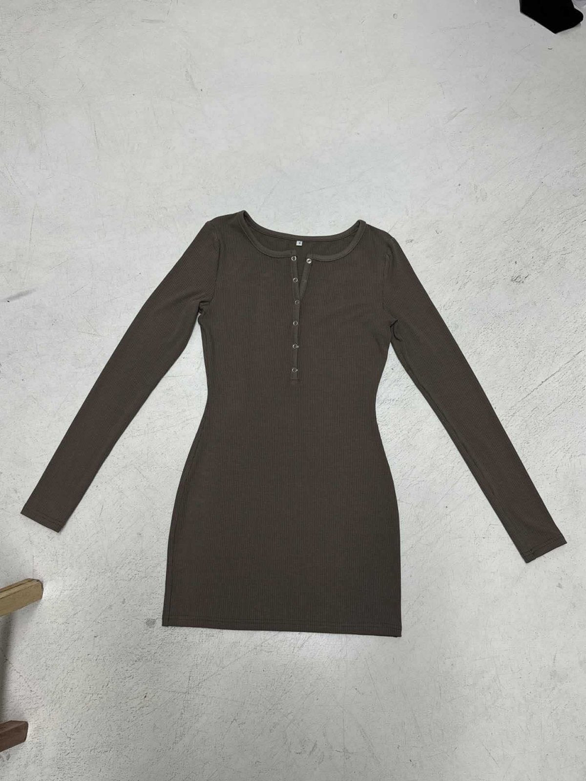 Miss | Jurk Dames Ribgebreid Figuurvolgend Henley Lange Mouw - Katoen - Miss Madera MIS-GFN9UT