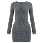 Miss | Jurk Dames Ribgebreid Figuurvolgend Henley Lange Mouw - Katoen - Miss Madera MIS-GFN9UT