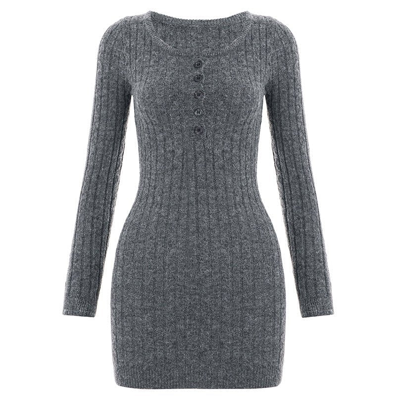 Miss | Jurk Dames Ribgebreid Figuurvolgend Henley Lange Mouw - Katoen - Miss Madera MIS-GFN9UT
