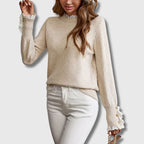 Miss | Jurk Dames Ronde Hals Kanten Detail Gouden Knopen - Gebreid - Miss Madera MIS-256U6A
