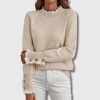 Miss | Jurk Dames Ronde Hals Kanten Detail Gouden Knopen - Gebreid - Miss Madera MIS-256U6A