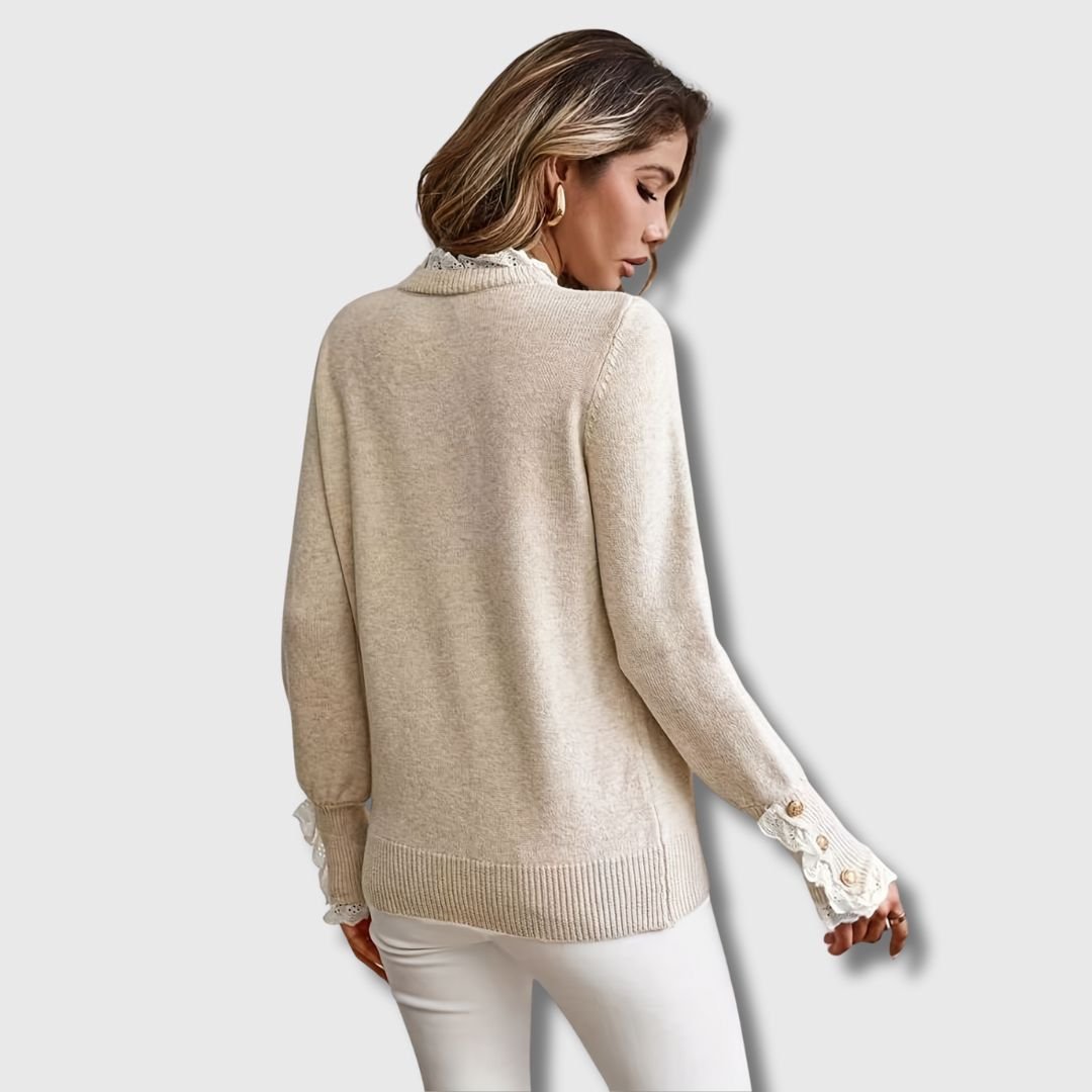 Miss | Jurk Dames Ronde Hals Kanten Detail Gouden Knopen - Gebreid - Miss Madera MIS-256U6A