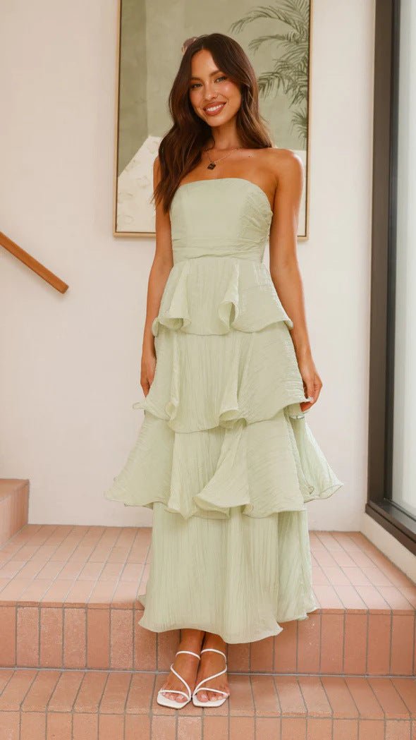 Miss | Jurk Dames Strapless Gelaagde Ruches Maxi - Polyester - Miss Madera MIS-S9L9EG