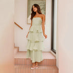 Miss | Jurk Dames Strapless Gelaagde Ruches Maxi - Polyester - Miss Madera MIS-4D19KL