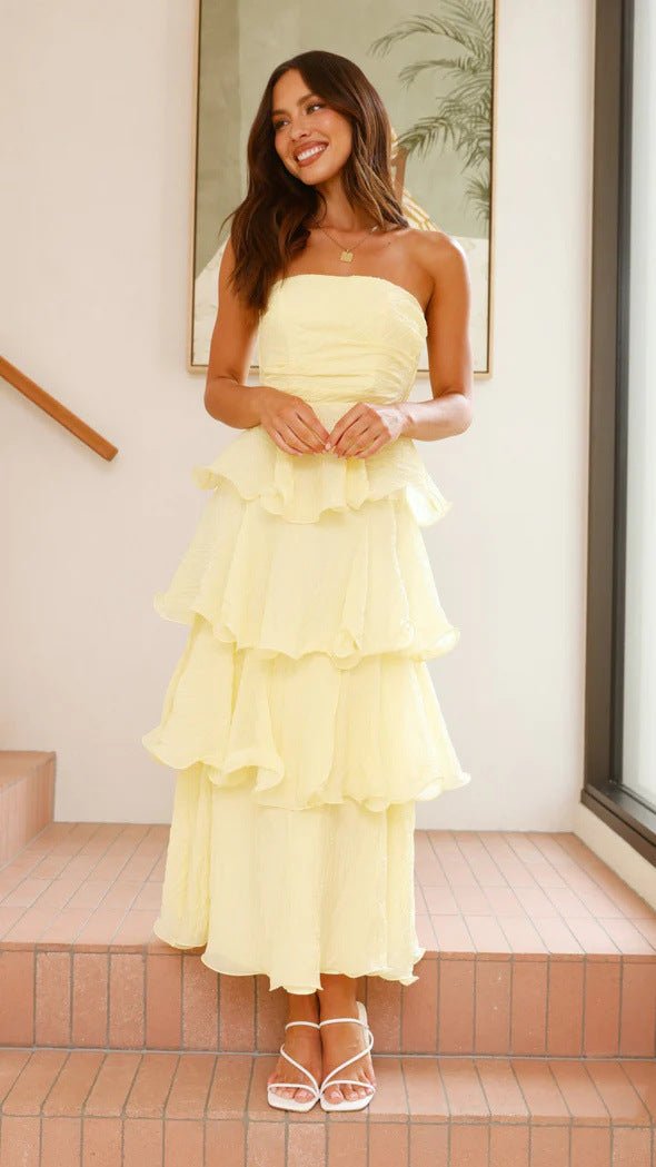 Miss | Jurk Dames Strapless Gelaagde Ruches Maxi - Polyester - Miss Madera MIS-IEEG4D
