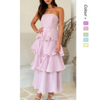Miss | Jurk Dames Strapless Gelaagde Ruches Maxi - Polyester - Miss Madera MIS-4D19KL