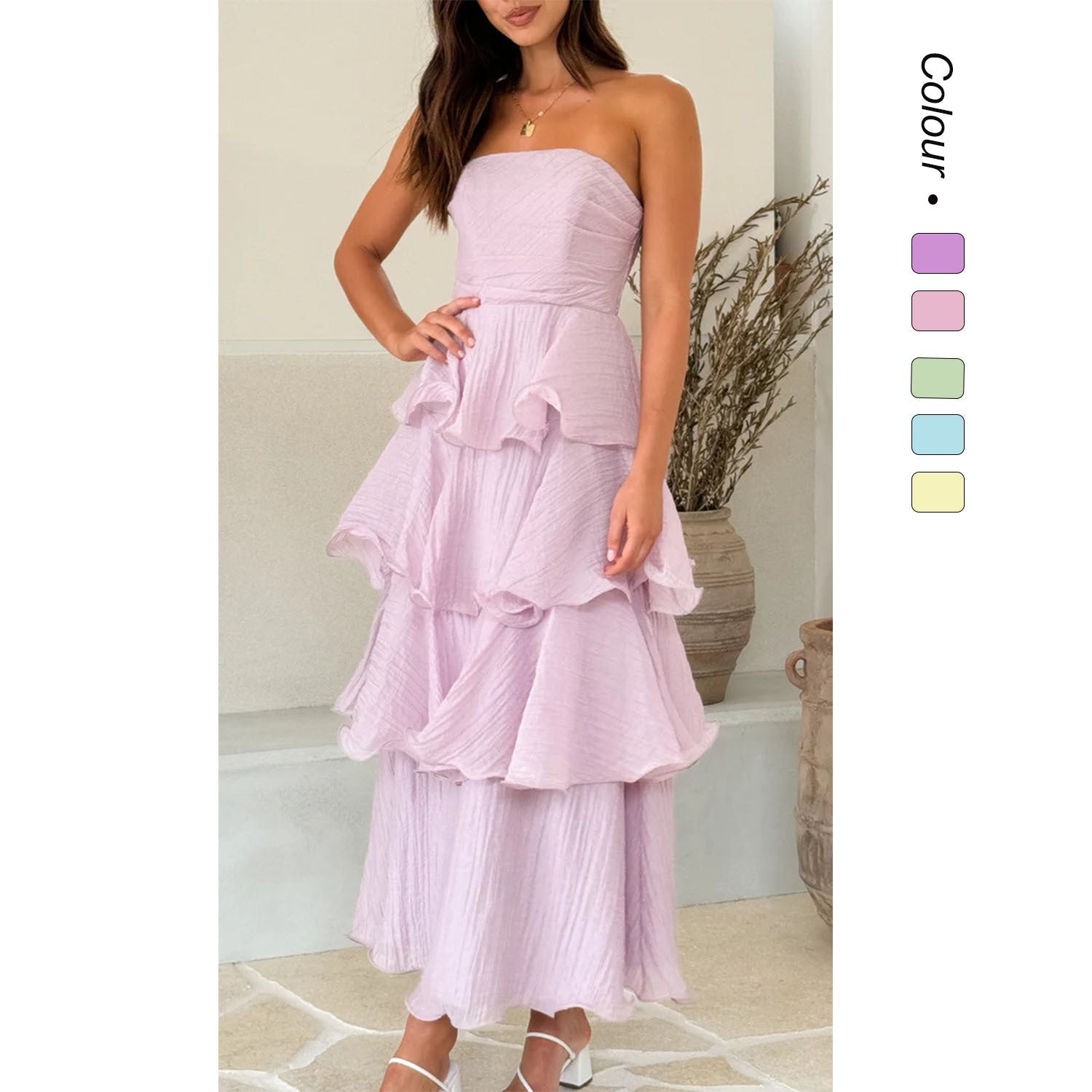 Miss | Jurk Dames Strapless Gelaagde Ruches Maxi - Polyester - Miss Madera MIS-4D19KL