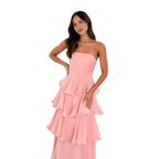 Miss | Jurk Dames Strapless Gelaagde Ruches Maxi - Polyester - Miss Madera MIS-4D19KL