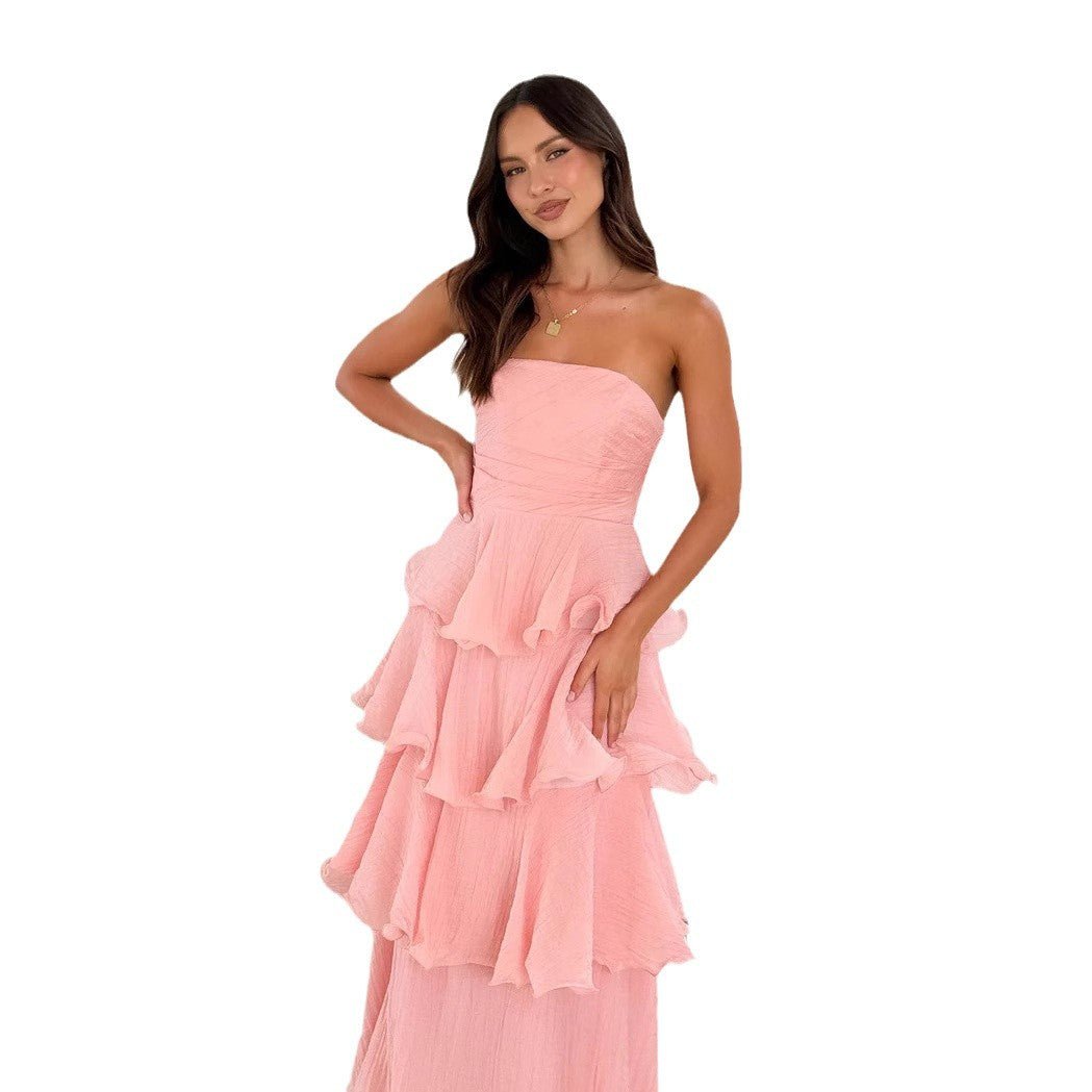 Miss | Jurk Dames Strapless Gelaagde Ruches Maxi - Polyester - Miss Madera MIS-4D19KL