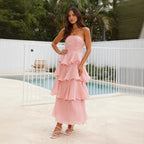 Miss | Jurk Dames Strapless Gelaagde Ruches Maxi - Polyester - Miss Madera MIS-4D19KL