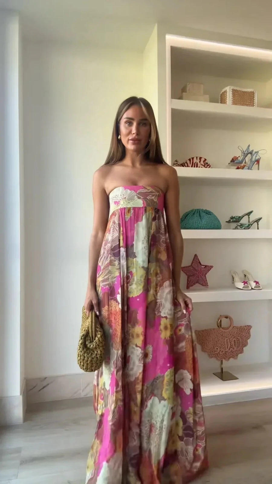 Miss | Jurk Dames Strapless Maxi Bloemenprint - Chiffon - Miss Madera MIS-ITHZ13