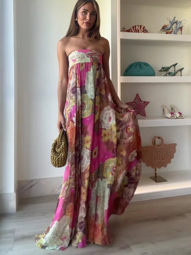 Miss | Jurk Dames Strapless Maxi Bloemenprint - Chiffon - Miss Madera MIS-ITHZ13