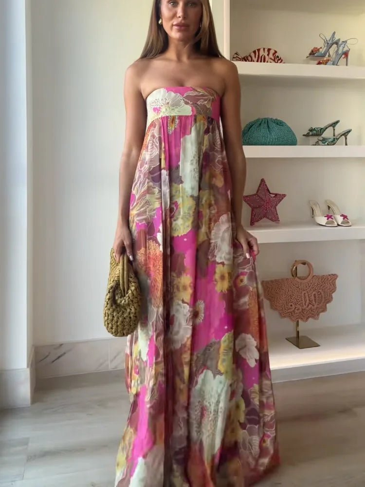 Miss | Jurk Dames Strapless Maxi Bloemenprint - Chiffon - Miss Madera MIS-ITHZ13