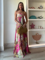 Miss | Jurk Dames Strapless Maxi Bloemenprint - Chiffon - Miss Madera MIS-ITHZ13