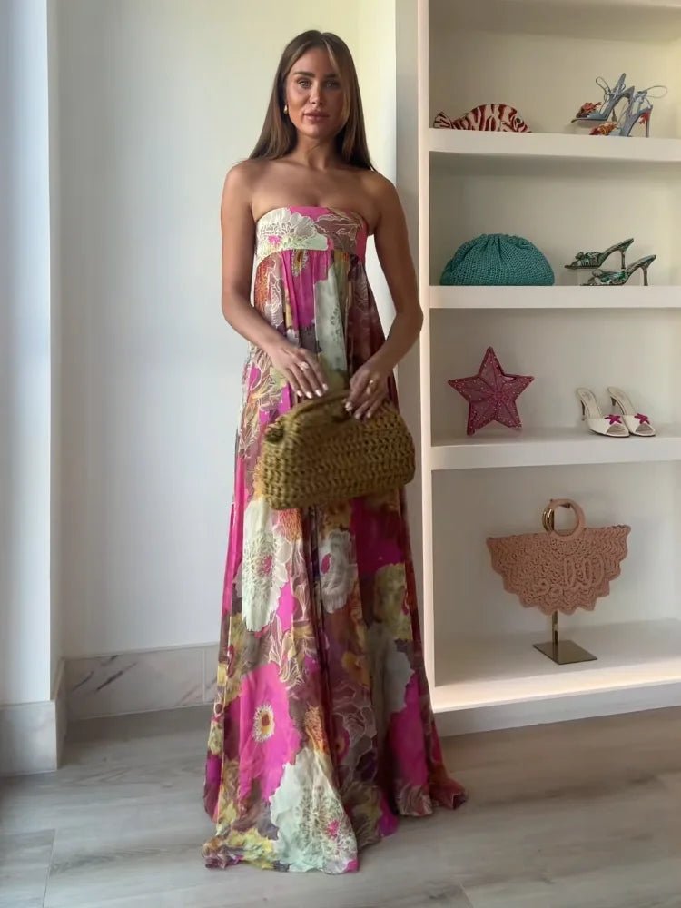 Miss | Jurk Dames Strapless Maxi Bloemenprint - Chiffon - Miss Madera MIS-ITHZ13