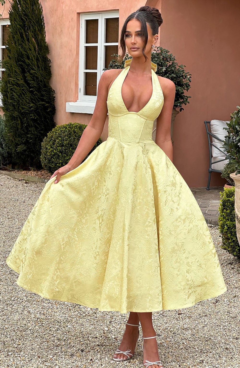Miss | Jurk Dames V-Hals Midi Getextureerd - Polyester - Miss Madera MIS-BJCHLE