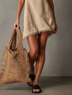 Miss | Jurk Dames V-Hals Mouwloos Asymmetrische Franjesrand - Mini - Miss Madera MIS-95S2LX