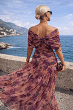 Miss | Jurk Dames V-Hals Wikkellijfje Maxi Korte Mouw - Chiffon - Miss Madera MIS-RF3TAB