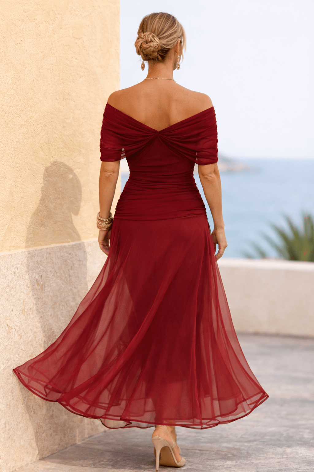 Miss | Jurk Dames V-Hals Wikkellijfje Maxi Korte Mouw - Chiffon - Miss Madera MIS-S5LAKQ
