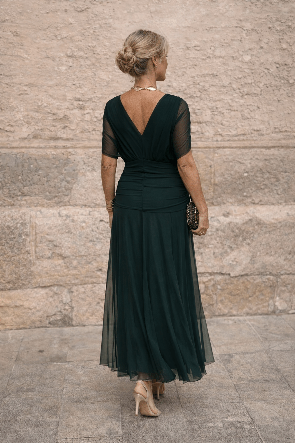 Miss | Jurk Dames V-Hals Wikkellijfje Maxi Korte Mouw - Chiffon - Miss Madera MIS-72IQY7