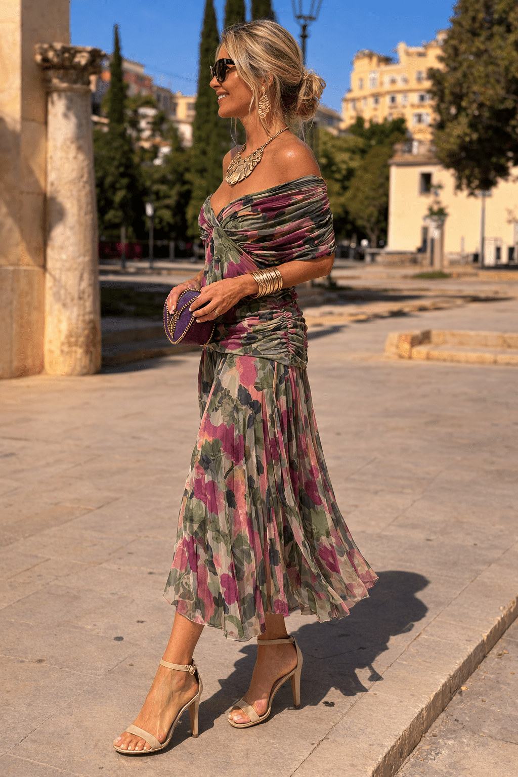 Miss | Jurk Dames V-Hals Wikkellijfje Maxi Korte Mouw - Chiffon - Miss Madera MIS-NS6RP7