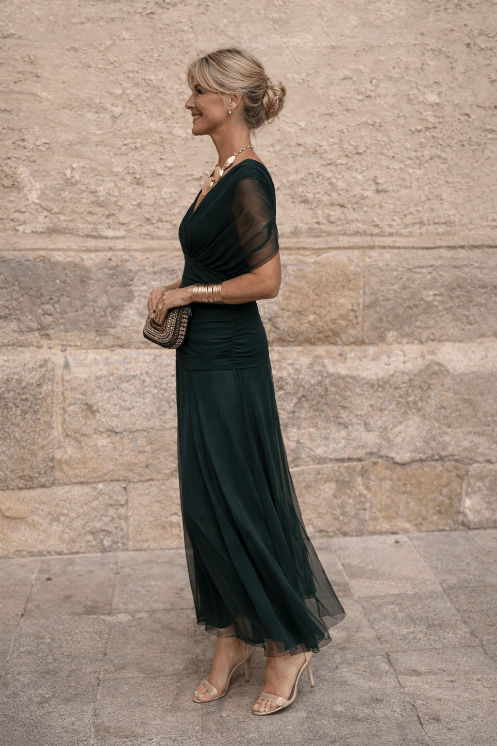 Miss | Jurk Dames V-Hals Wikkellijfje Maxi Korte Mouw - Chiffon - Miss Madera MIS-72IQY7