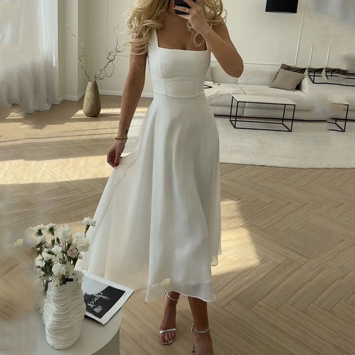 Miss | Jurk Dames Vierkante Hals Midi Getailleerd Lijfje - Miss Madera MIS-ECM90A