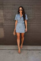 Miss | Jurk Dames Zomer Casual Mini - Denim - Miss Madera MIS-0S60NX
