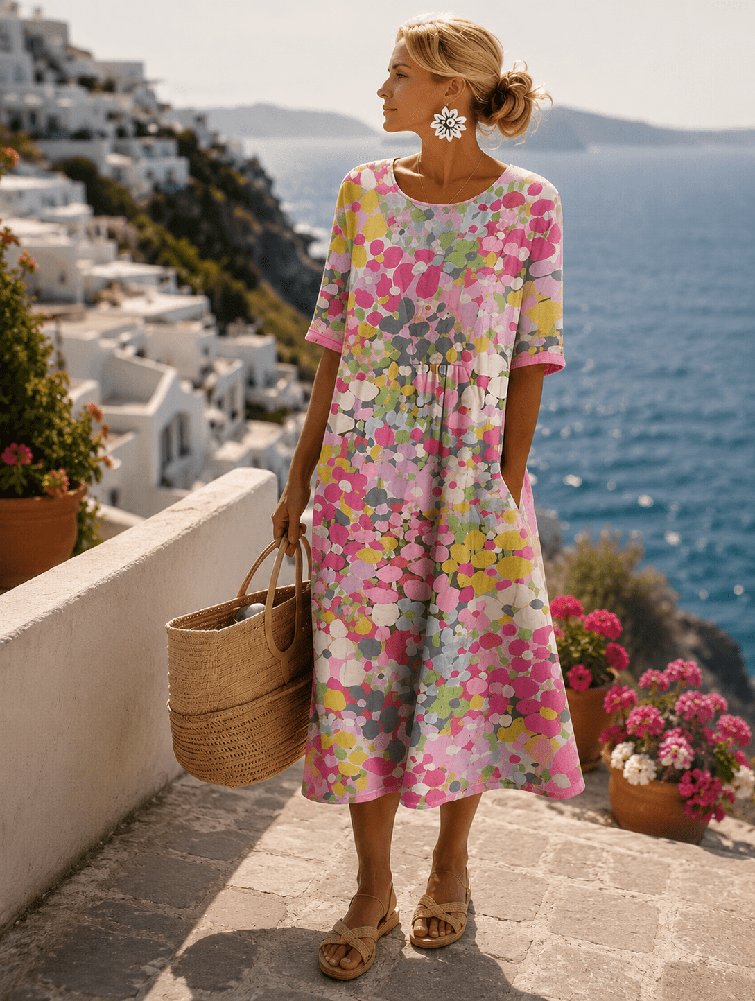 Miss | Jurk Dames Zomer Midi Bloemenprint - Viscose - Miss Madera MIS-DXJ93R