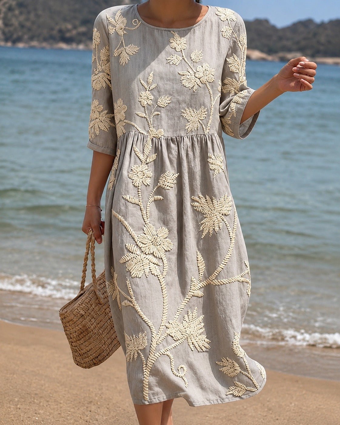 Miss | Jurk Dames Zomer Midi Geraffeld - Broderie - Miss Madera MIS-QLCJA4